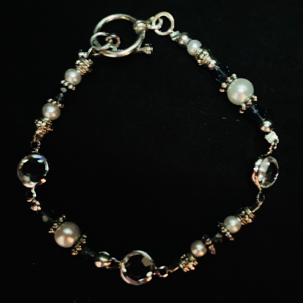 Silver, crystal beaded bracelet